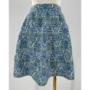 Boden White Blue Green Vine Paisely Floral Linen Skirt Pockets Cottagecore 10